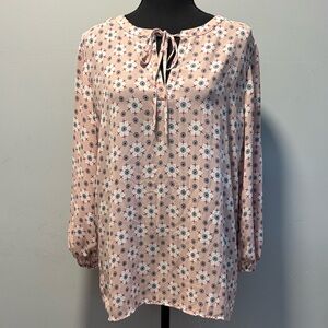 Anthropologie Pleione Pink Floral Abstract Blouse Flowy Pleated Back Boho
